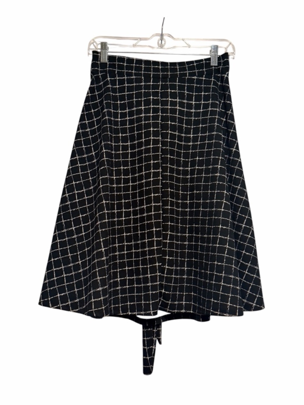 See You Monday Black Windowpane A-Line Tie-Waist Midi Skirt Size Medium - Picture 2 of 7